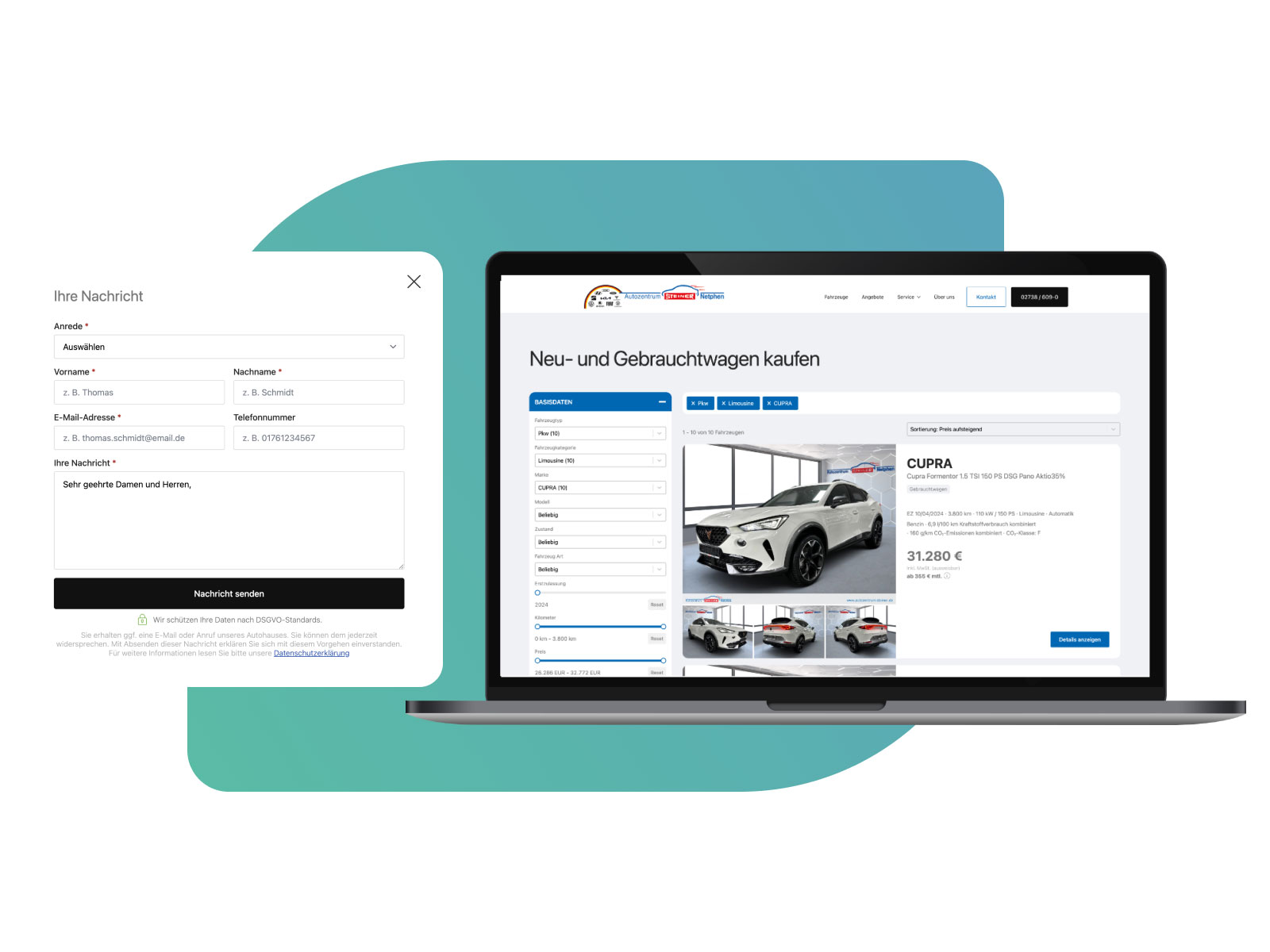 Autohaus Website mit Fahrzeugsuche und Autoimport